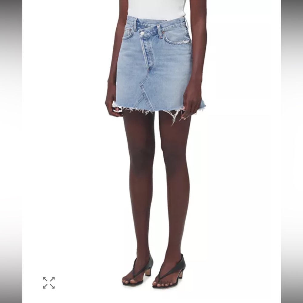 Agolde Criss Cross Denim Mini Skirt with Frayed Hem